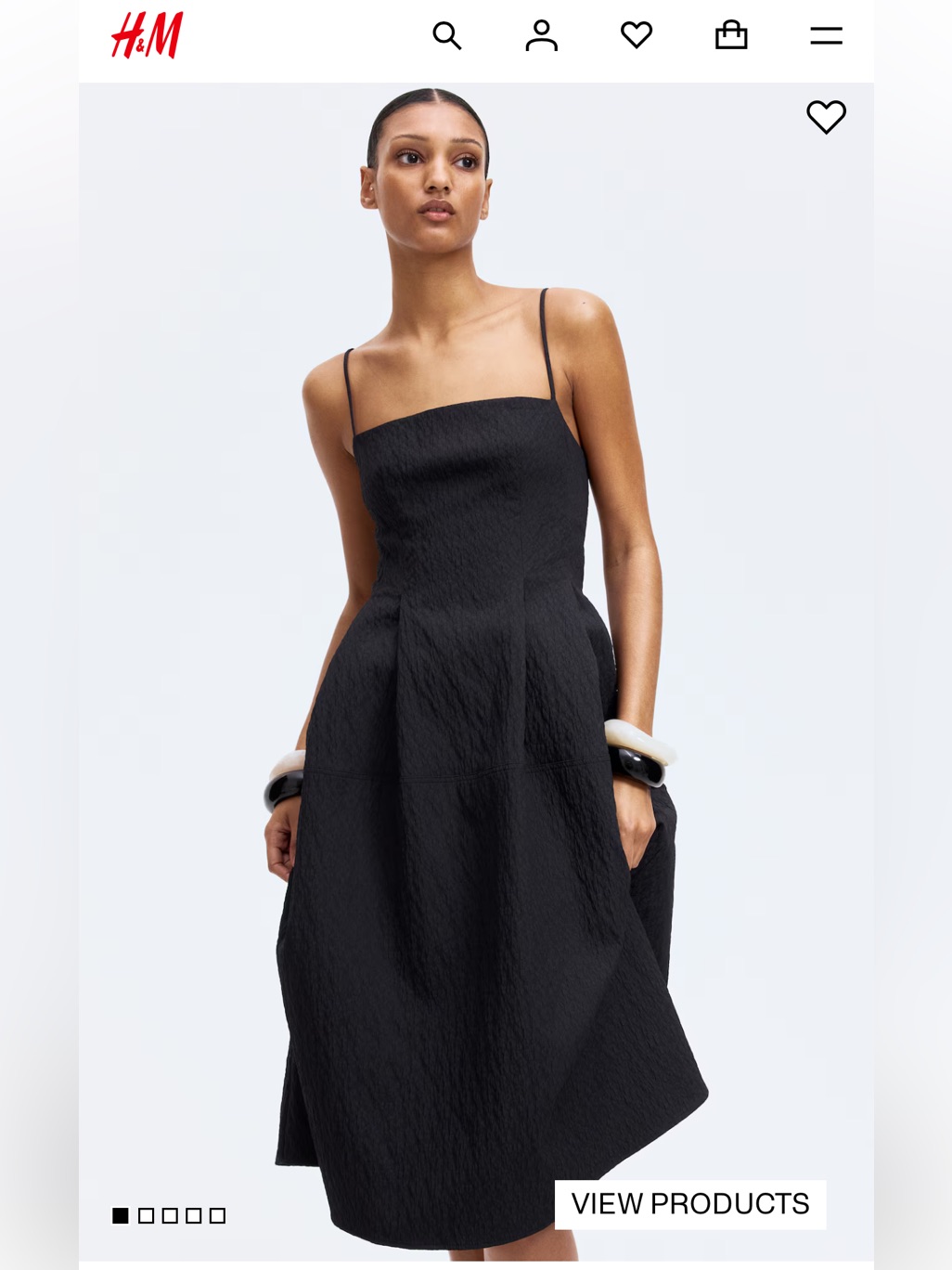 H&M Strappy Black A-Line Dress - Jacquard Weave